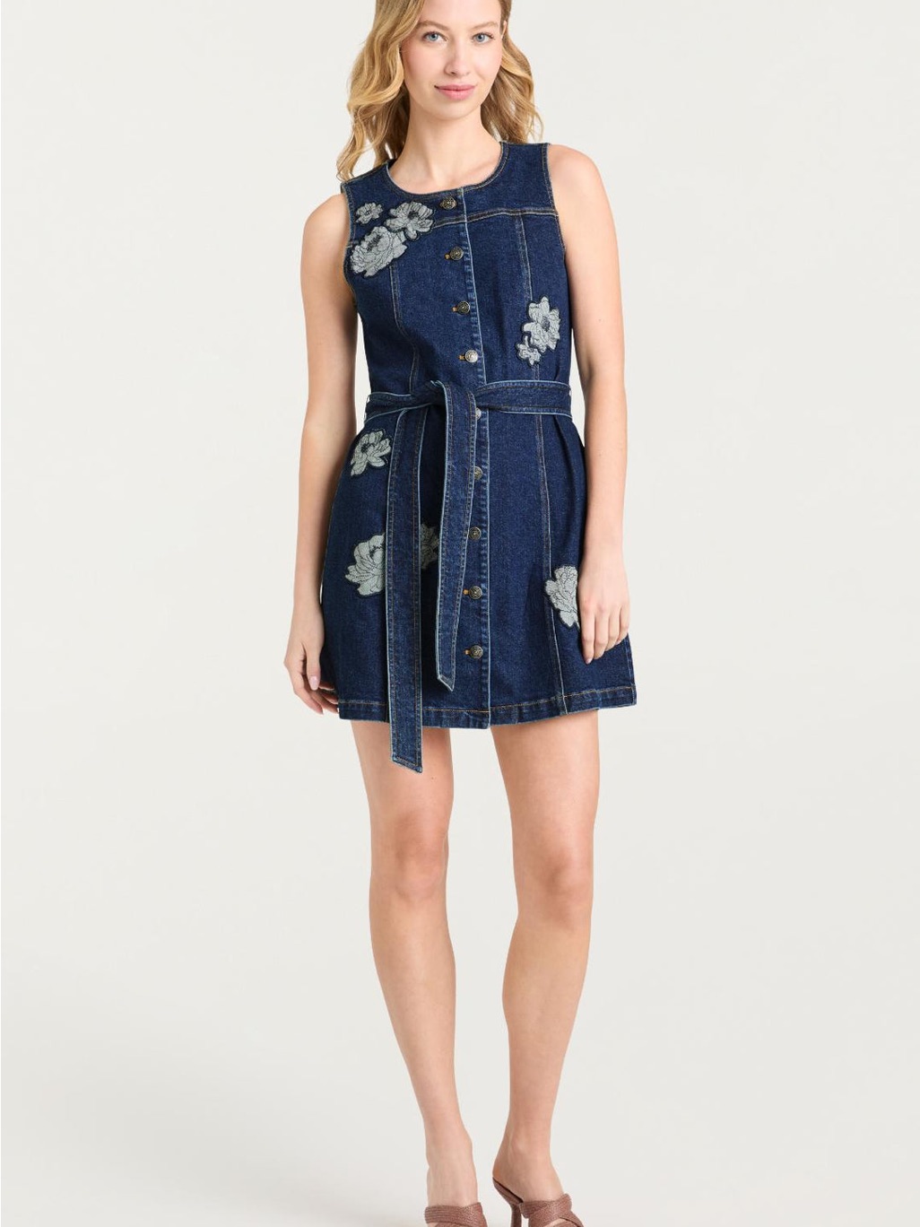Cinq A Sept Marsha Floral Appliqu Mini Denim Dress